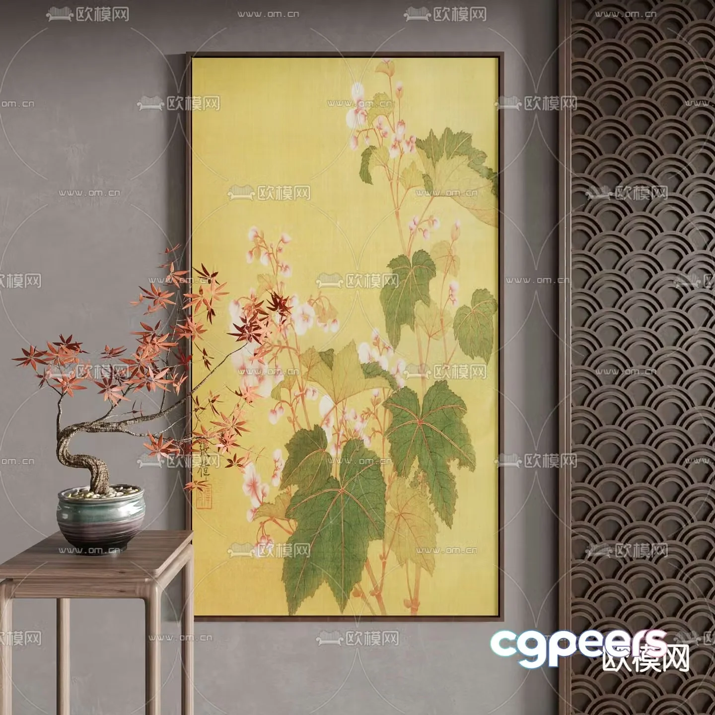 New Chinese style decorative paintings flower paintings watercolor paintings 3D model