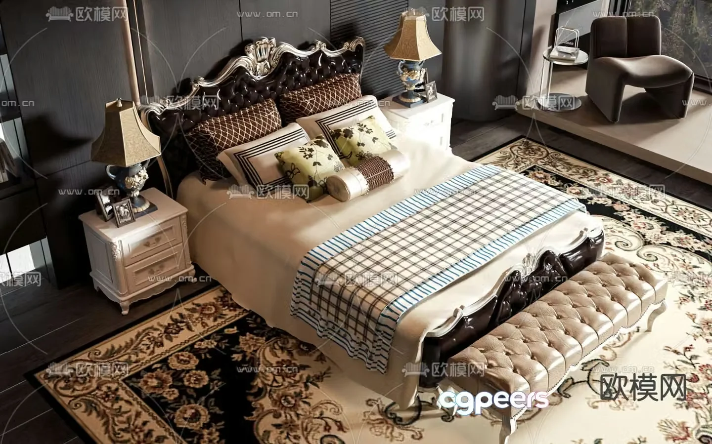 European double bed 3d model