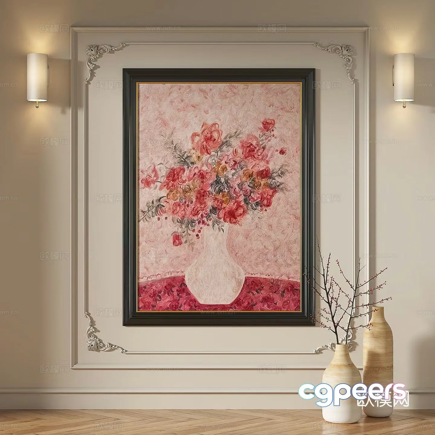 French medieval retro modern oil painting European light luxury decorative painting 3d model