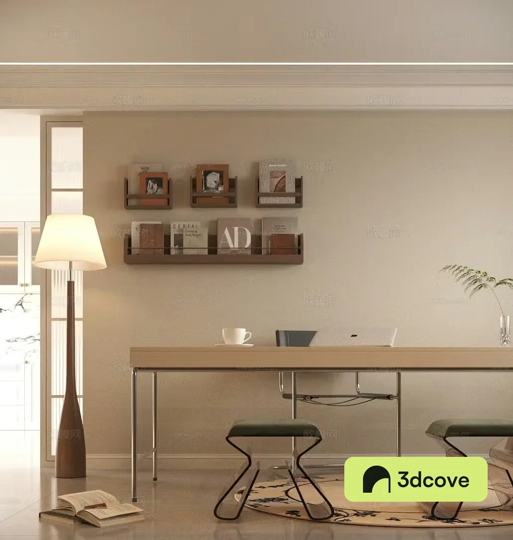 Modern simple study minimalist study desk and chair combination 3D model