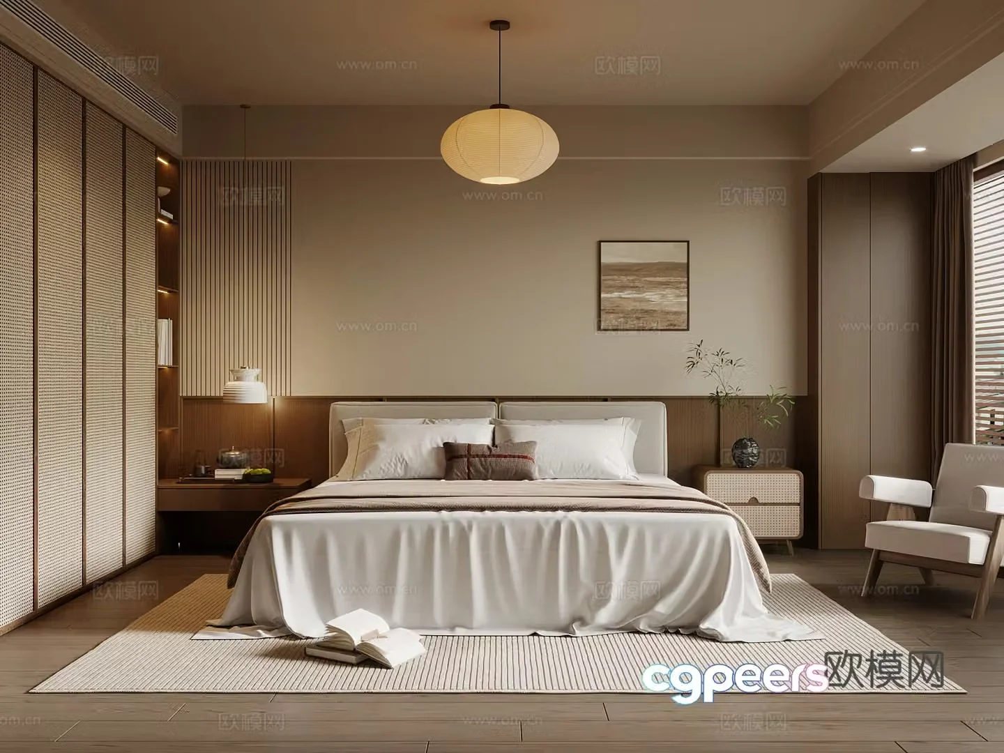 New Chinese style bedroom medieval style bedroom double bed 3d model
