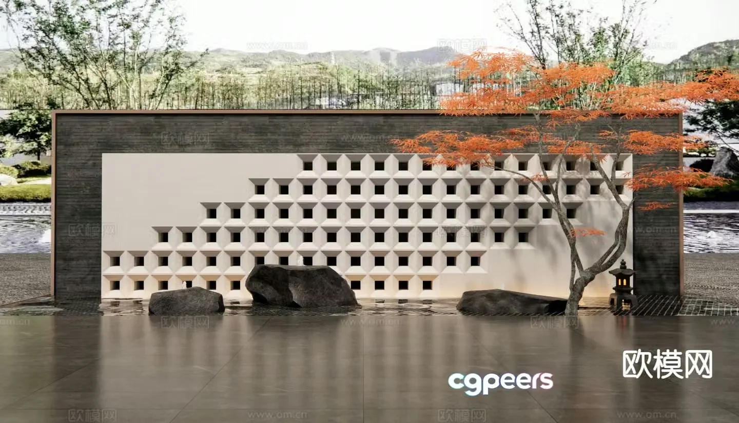 New Chinese style water feature wall water feature courtyard feature wall 3D model