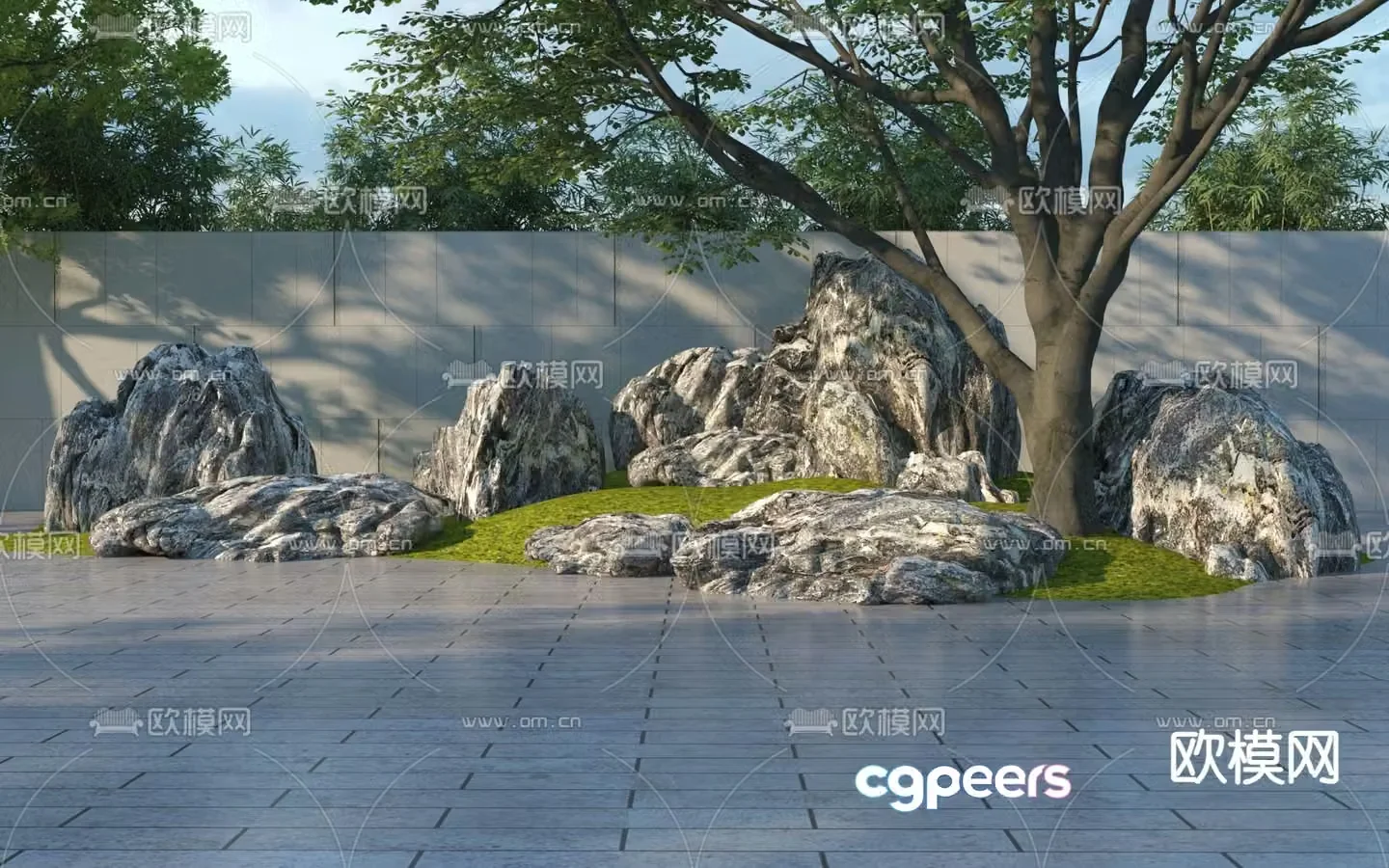 Rockery Stone Taishan Stone Big Tree 3D Model