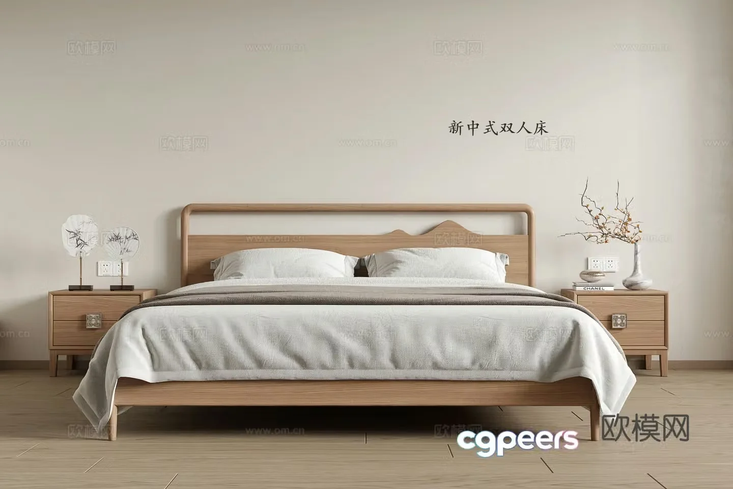 New Chinese style double bed 3D model