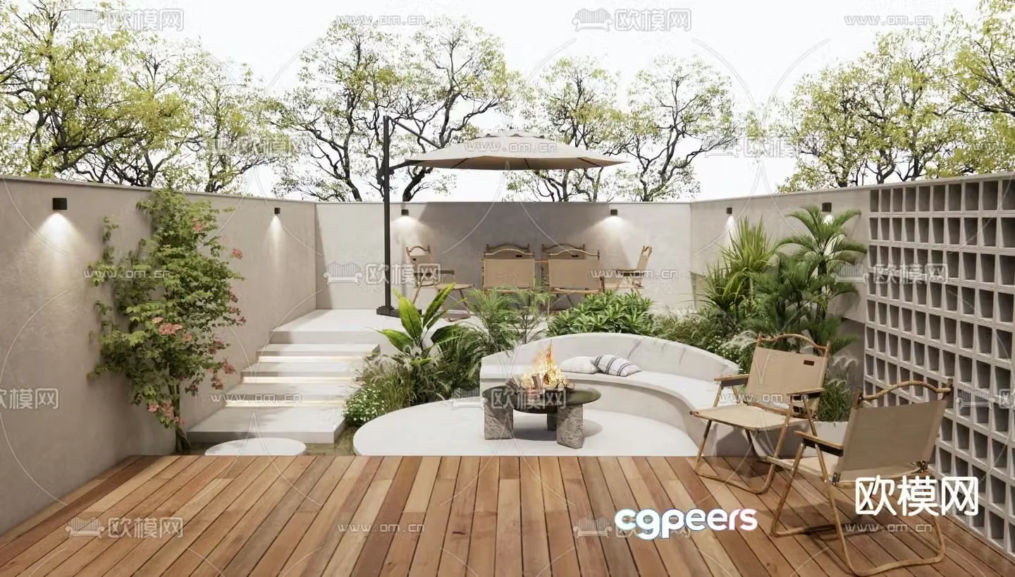 Courtyard landscape roof garden 3d model