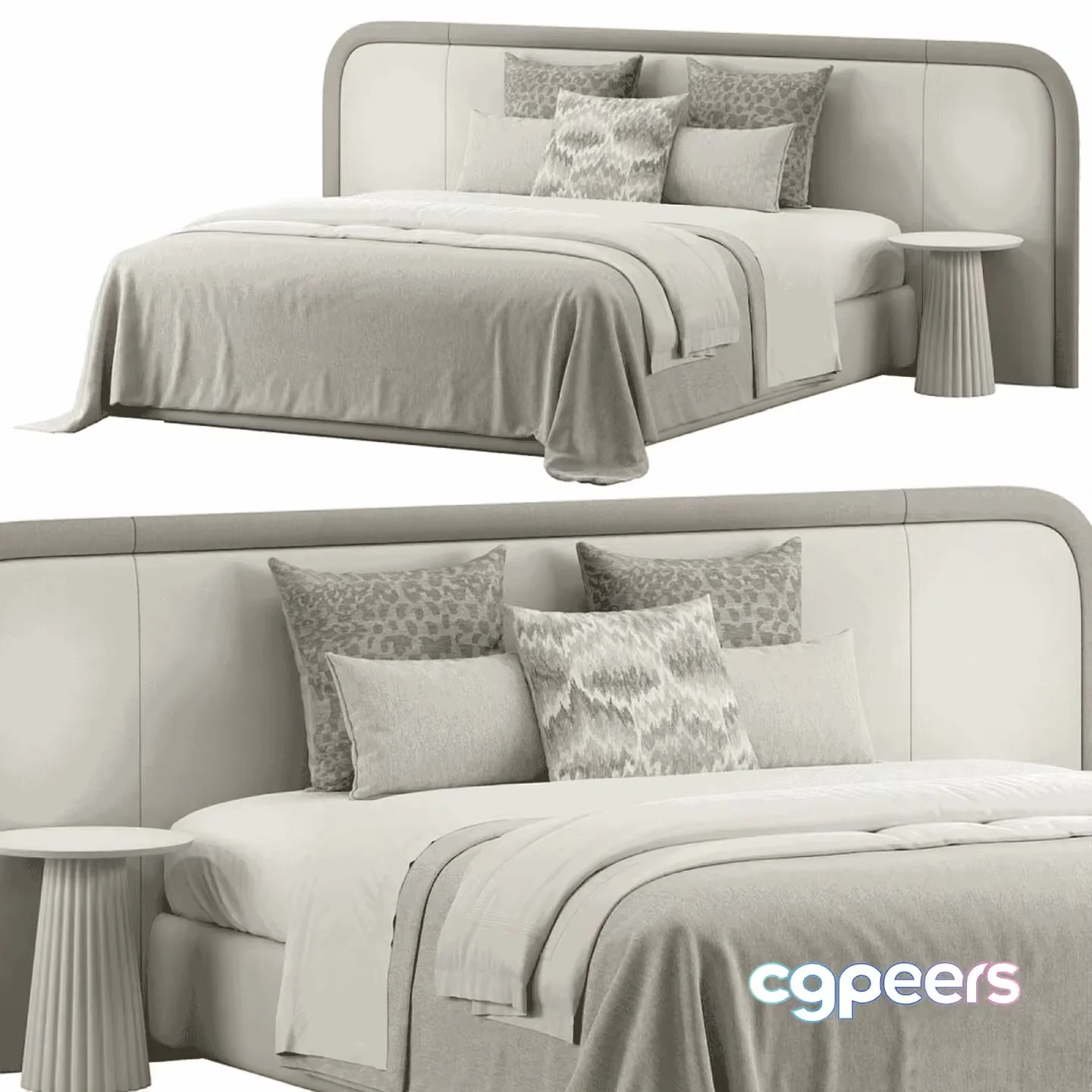 Modern Light Grey Bed 3D Model – 11450 – VRAY Render