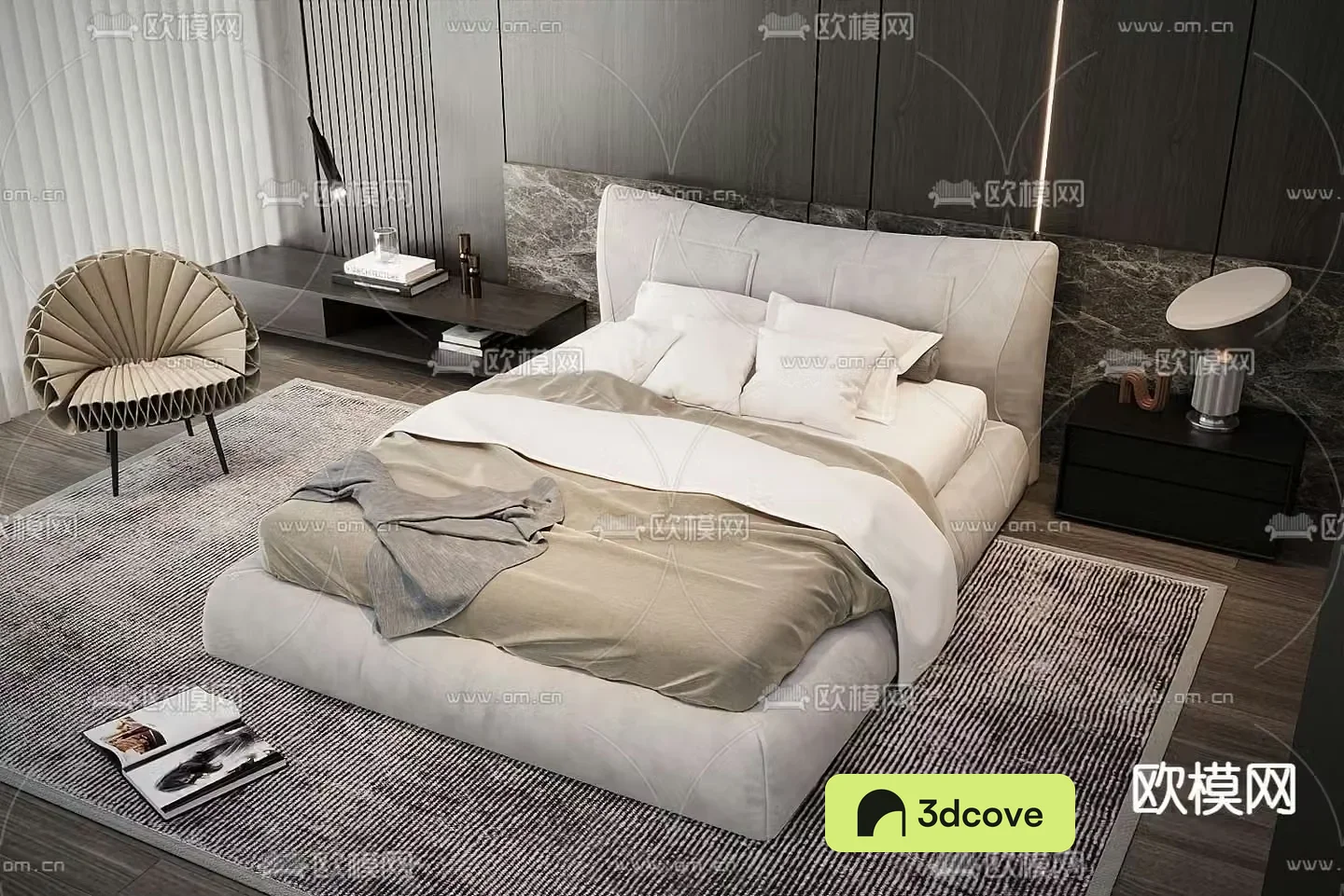Modern double bed fabric bed