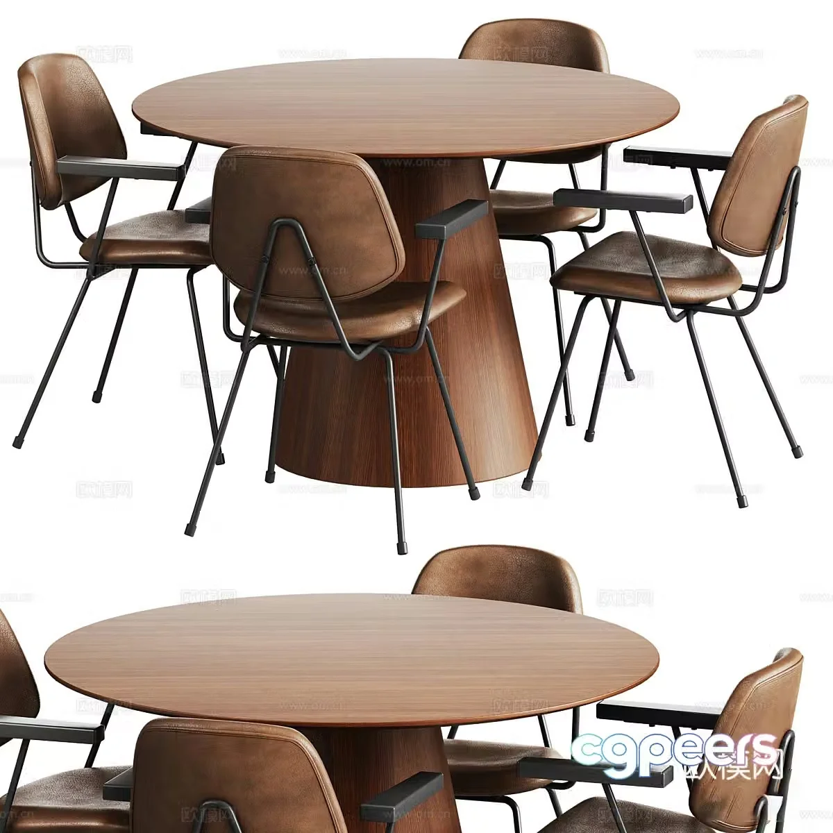 Modern Italian round dining table and chair combination 3D model