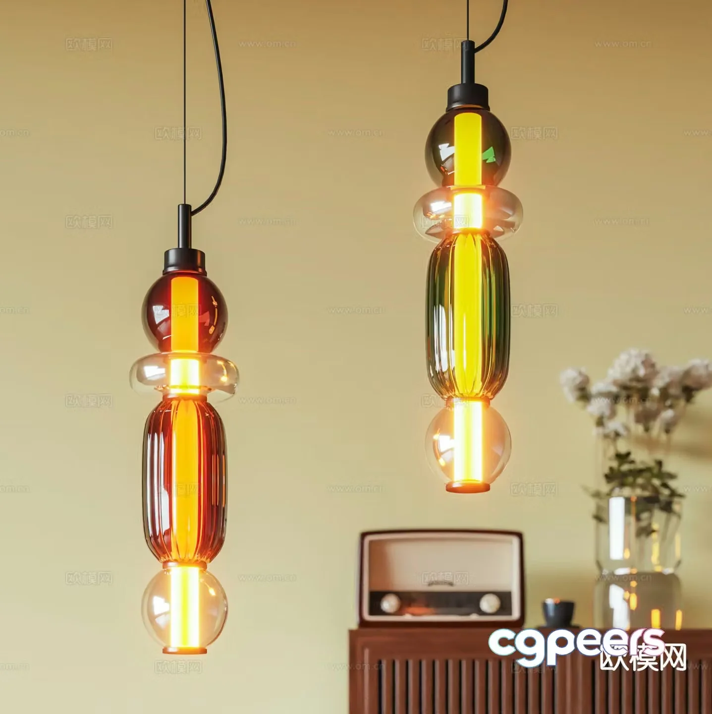 Medieval style glass chandelier 3d model
