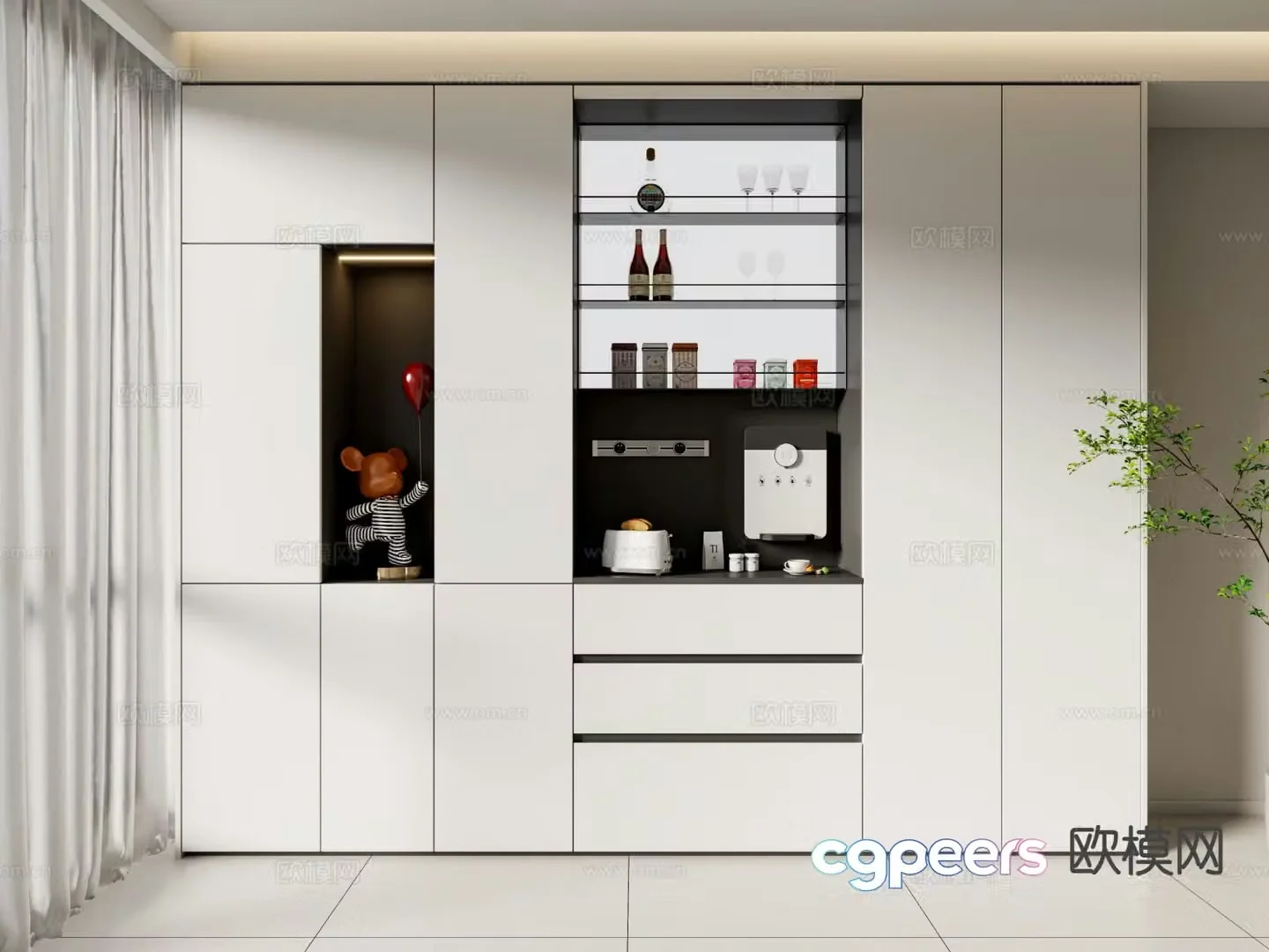Minimalist wine cabinet sideboard tea cabinet 3D model