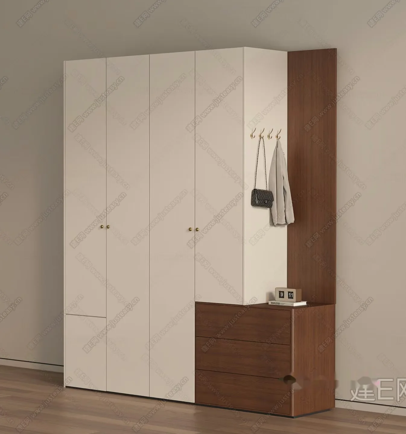 Modern Wooden Wardrobe 3D Model – 23391 – VRAY Render