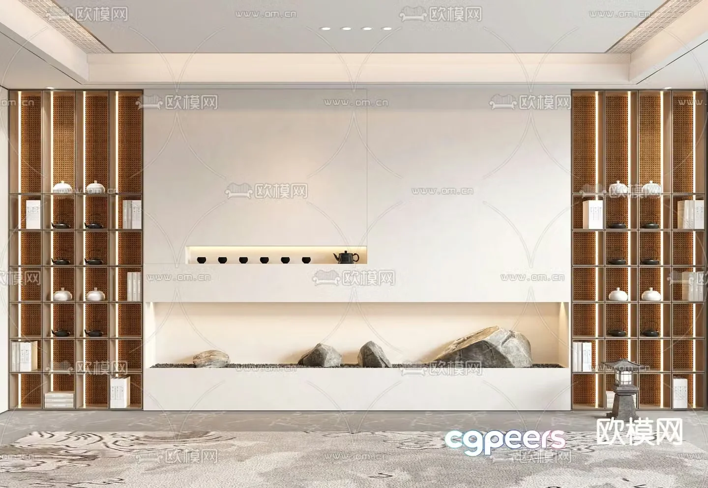 New Chinese style background wall tea cabinet 3d model