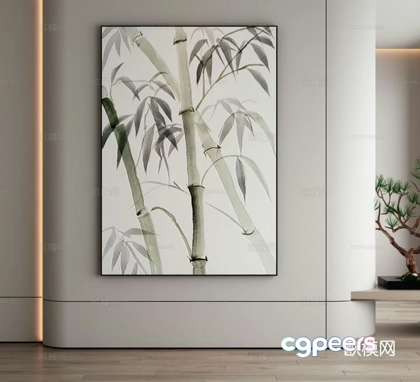 Decorative painting ink painting bamboo hanging painting 3d model