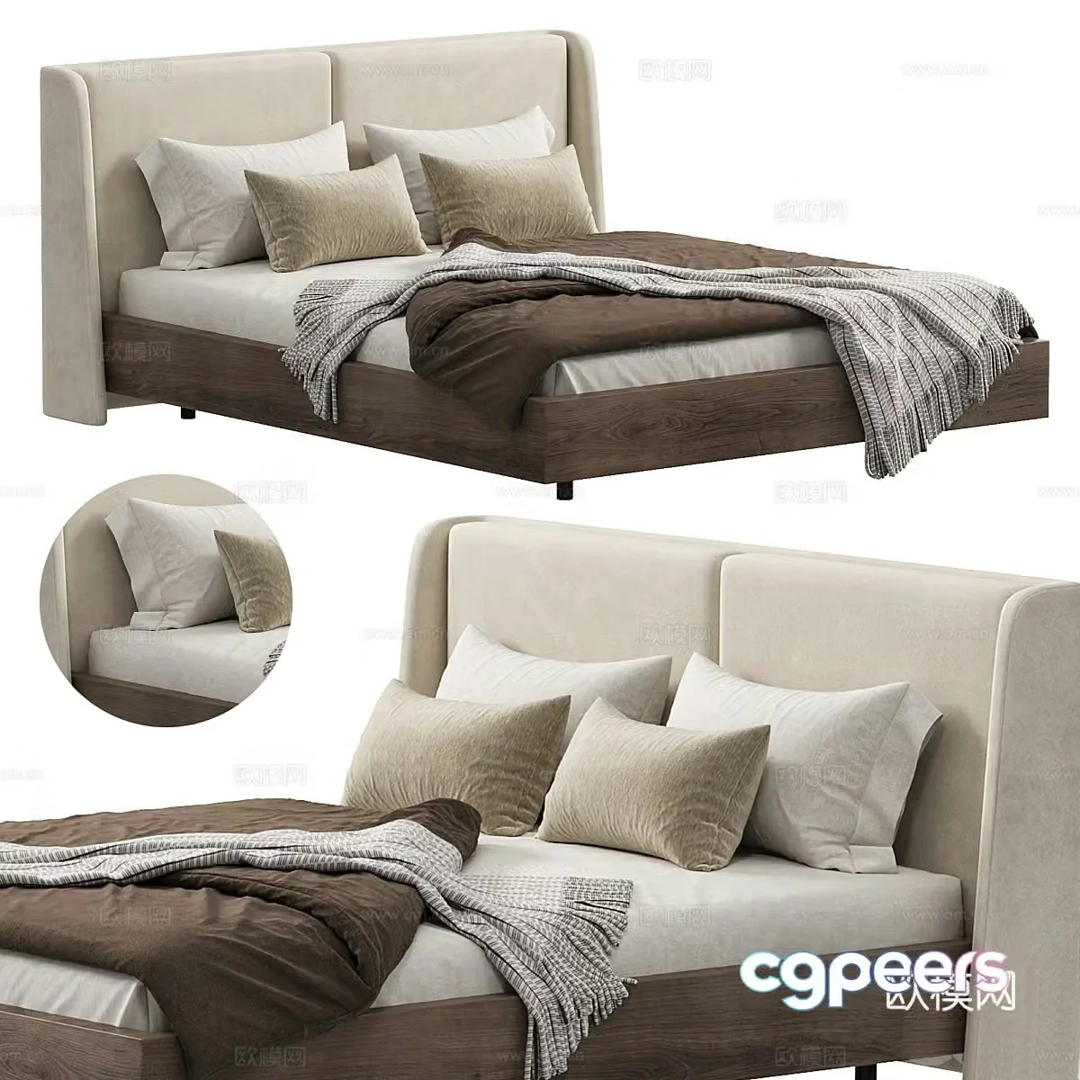 Modern Italian fabric double bed 3D model