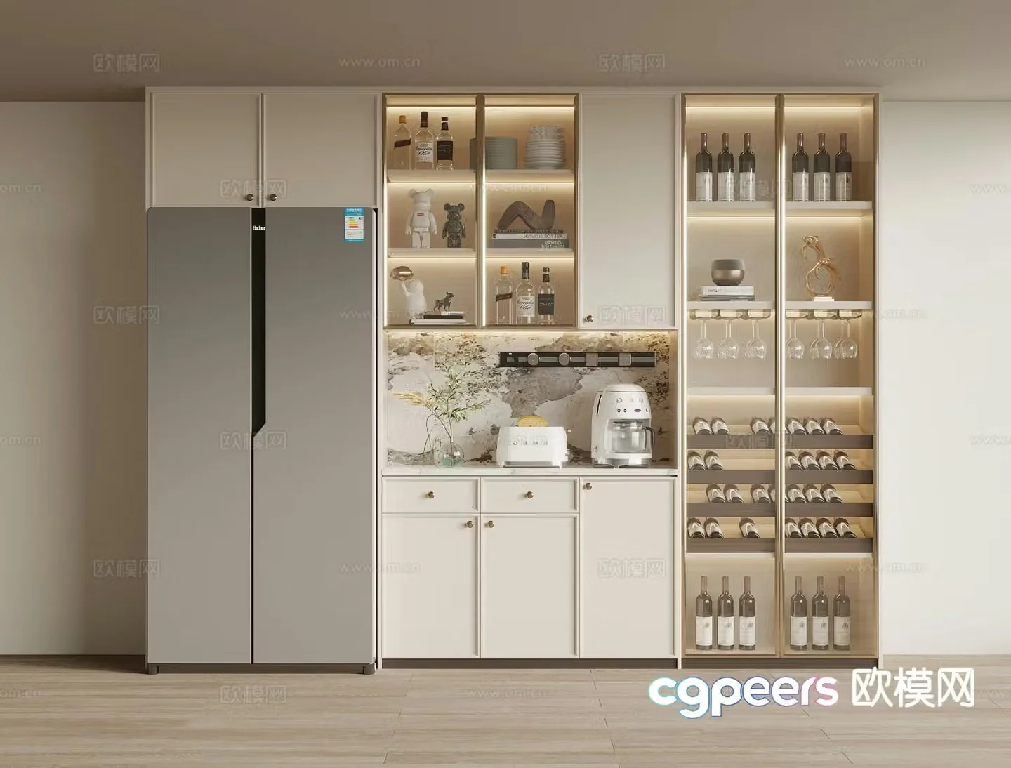 Creamy Wind Wine Cabinet Side Cabinet 3D Model