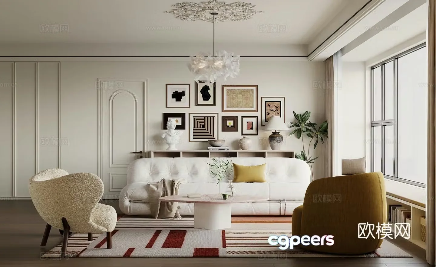 French living and dining room 3d model