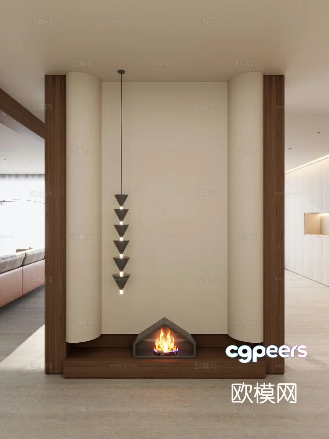 Italian style medieval style geometric stacking apartment shape fireplace chandeliers partitions 3D model