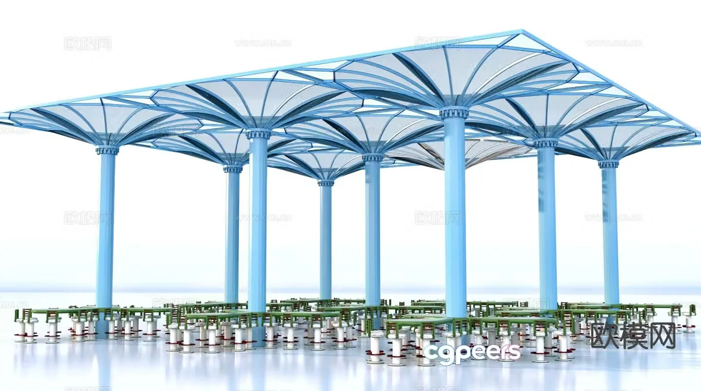 Landscape urban sketch bamboo pavilion tower gallery 3D model
