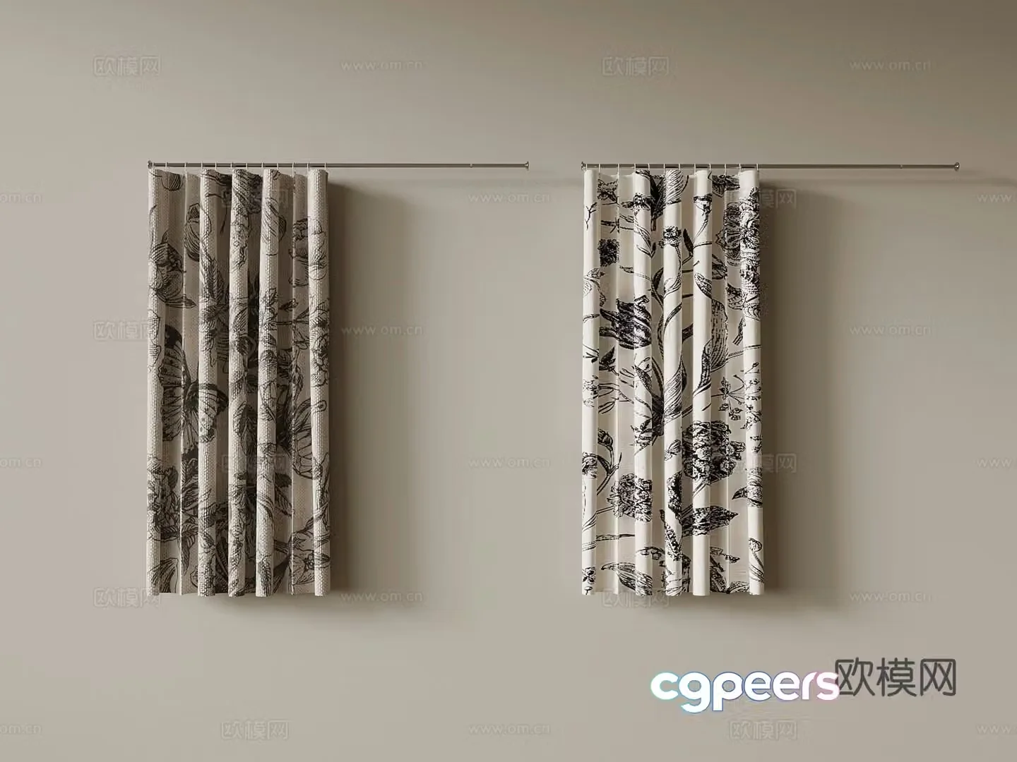 Curtain French retro curtain floral curtain 3d model