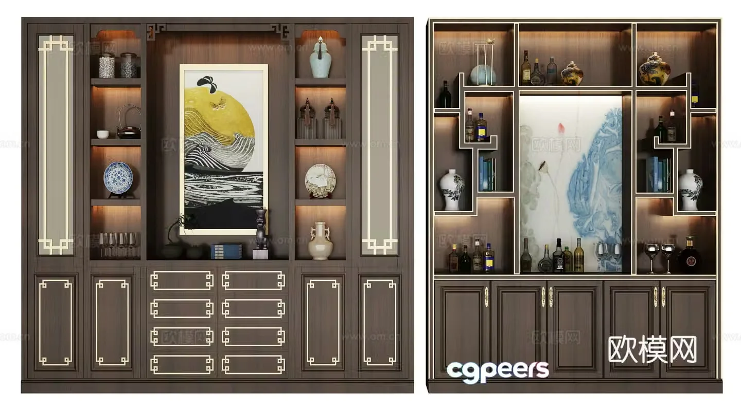 Chinese wine cabinet combination 3D model