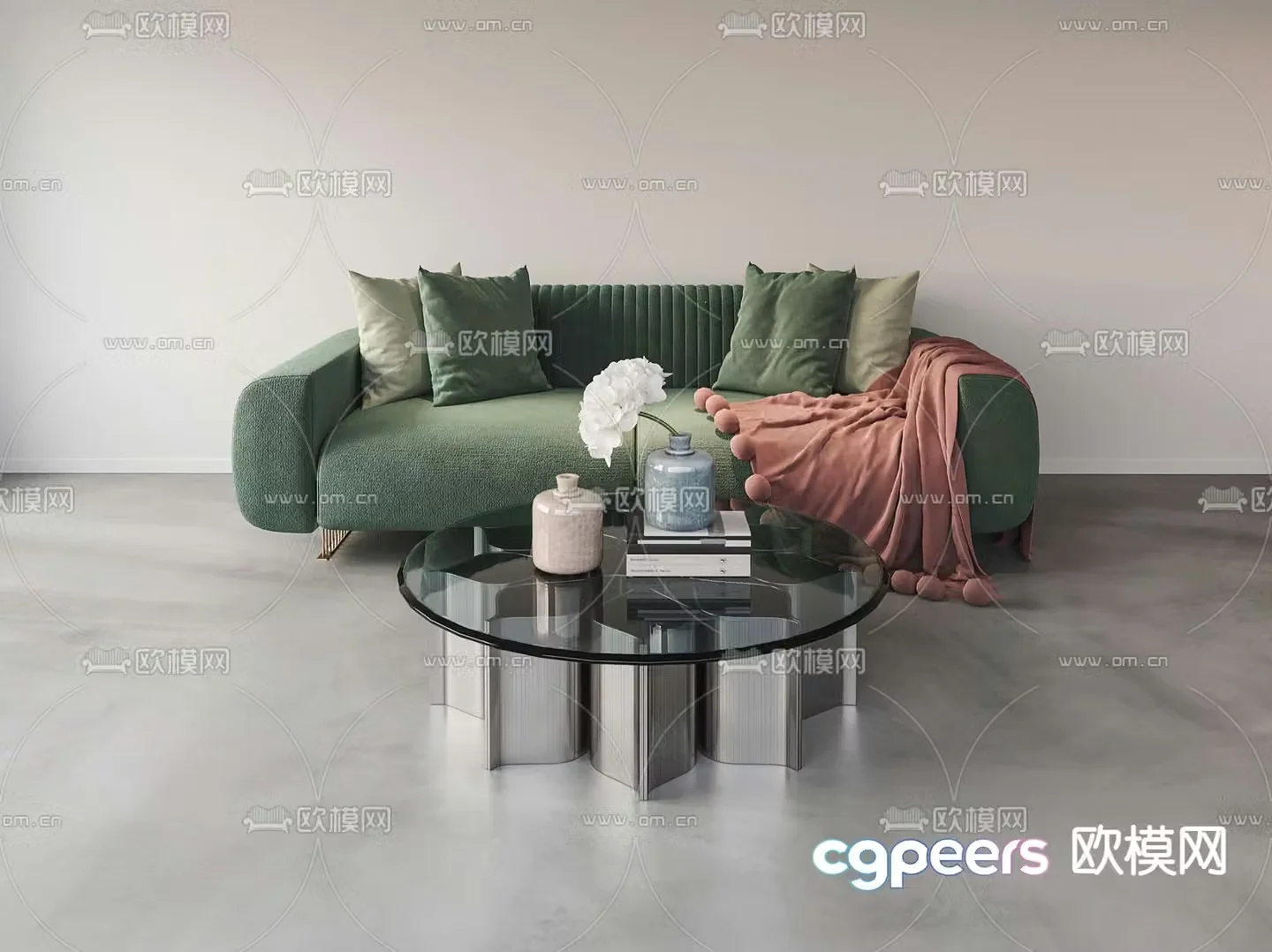 Poliform modern green fabric love seat 3d model