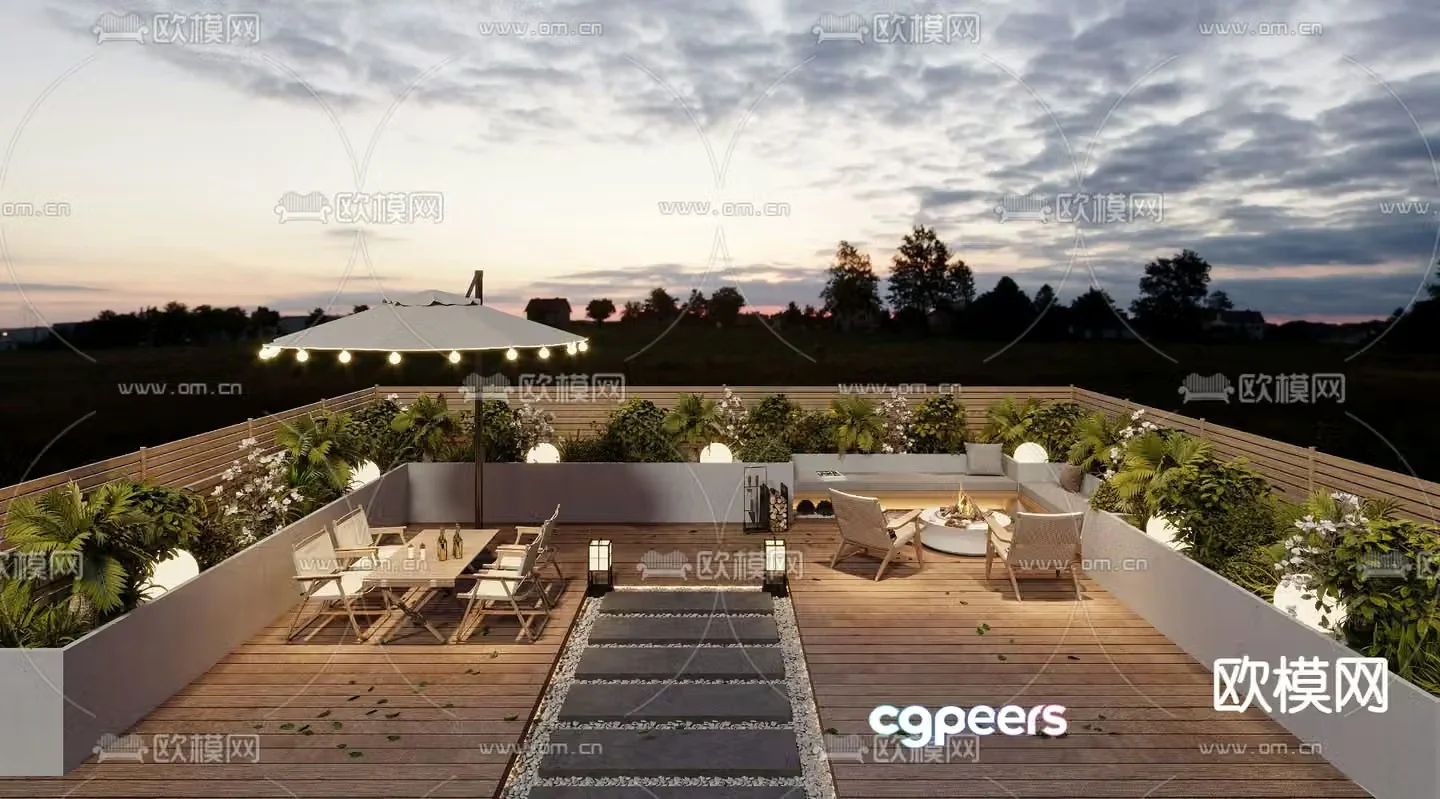 Modern balcony terrace roof garden 3d model