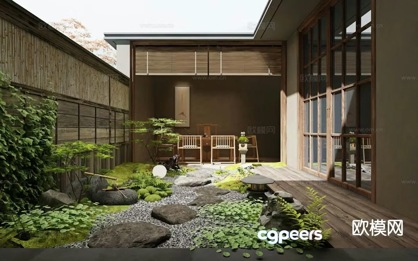 Japanese villa courtyard garden 3d model