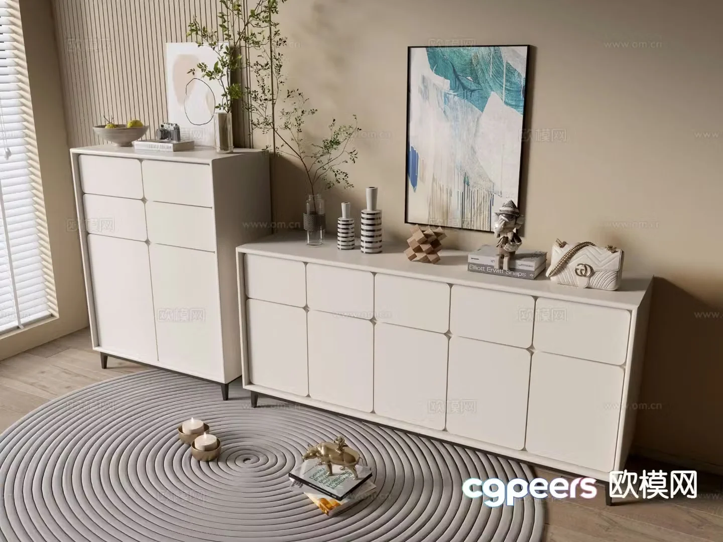 Cream style cabinet integral cabinet drawer cabinet 3d model