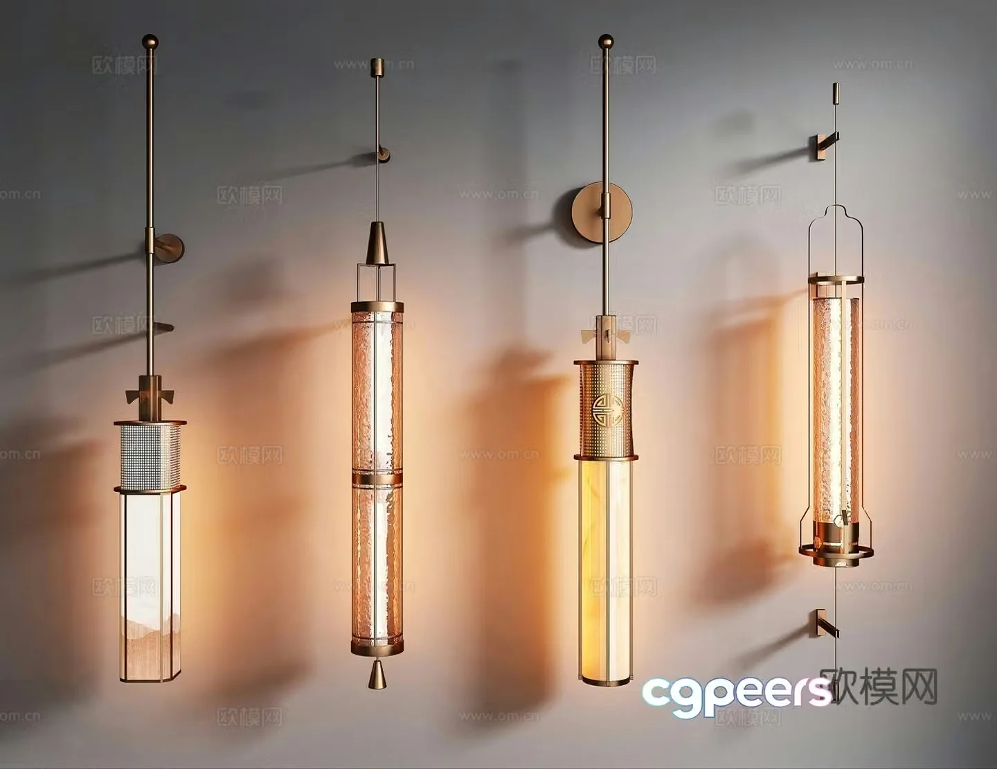 New Chinese style Chinese style wall lamp Outdoor wall lamp Long strip wall lamp Stair wall lamp Bedside wall lamp 3D model