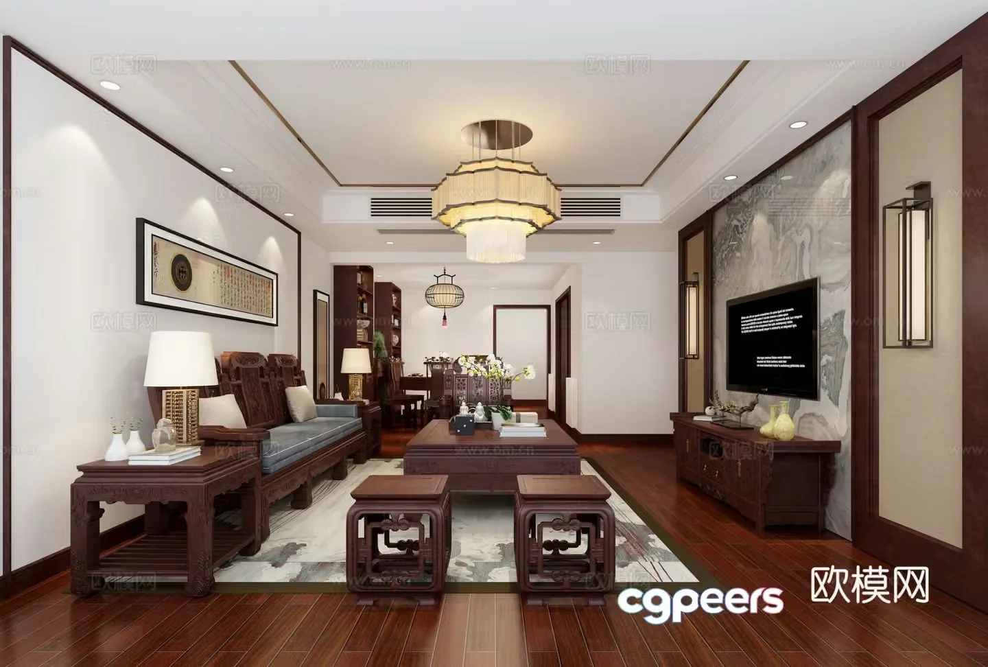 Chinese mahogany furniture living room 3D model