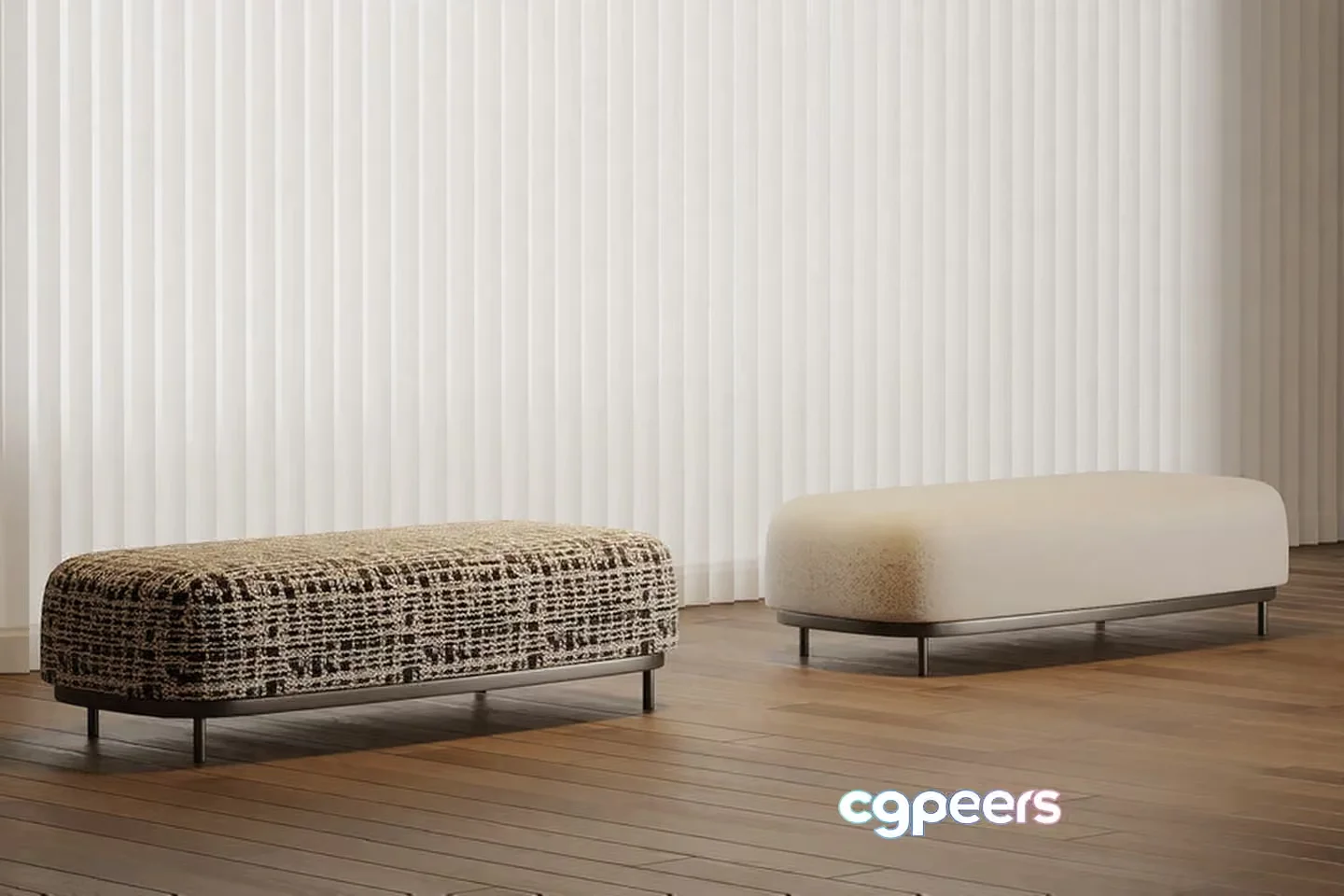 Two Modern Ottomans 3D Model – 21396 – VRAY Render