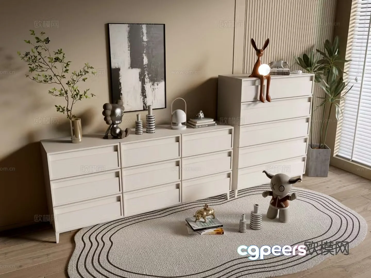 Cream style entrance cabinet 3d model