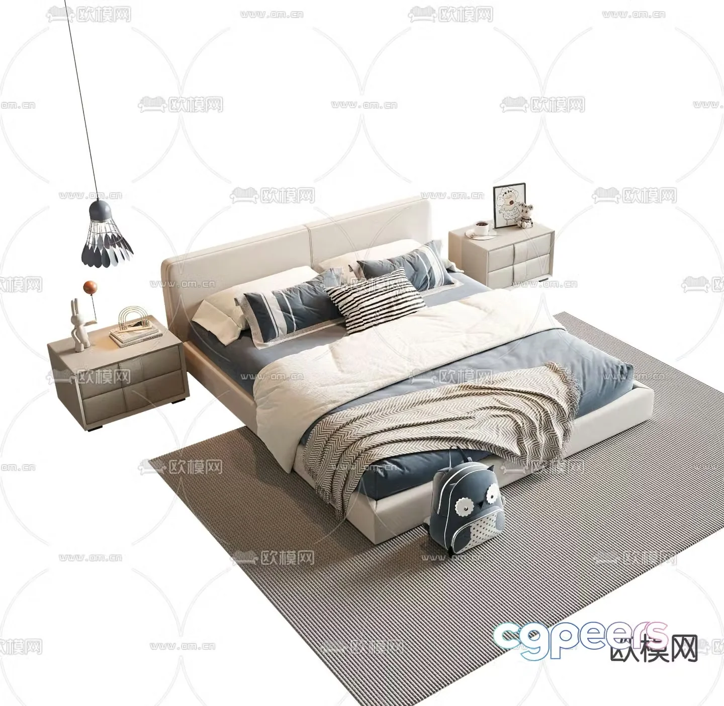 Modern double bed children’s bed 3d model