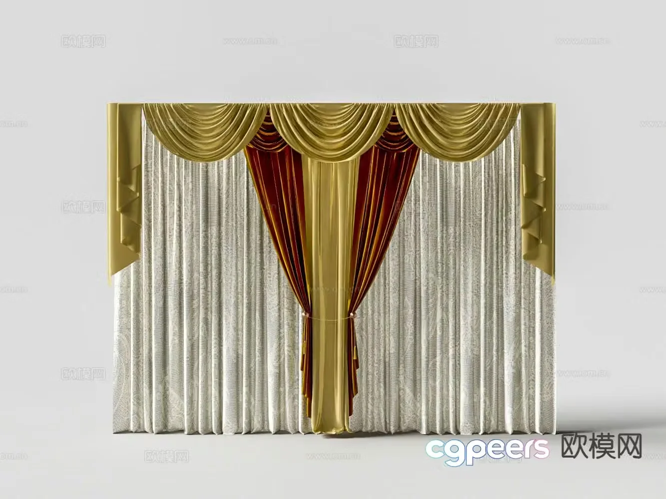 European style curtains translucent curtain 3d model