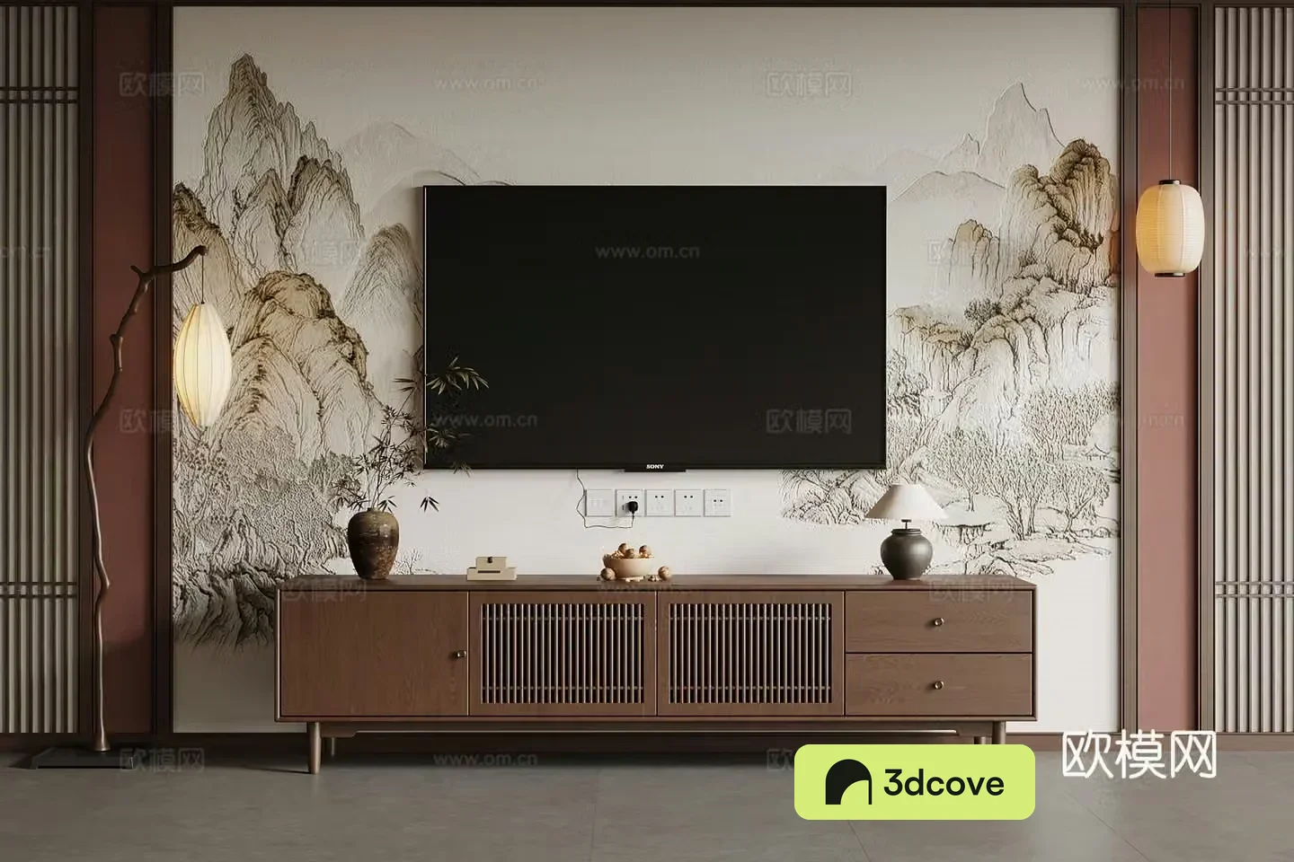 New Chinese TV Cabinet Floor Lamp Chandelier