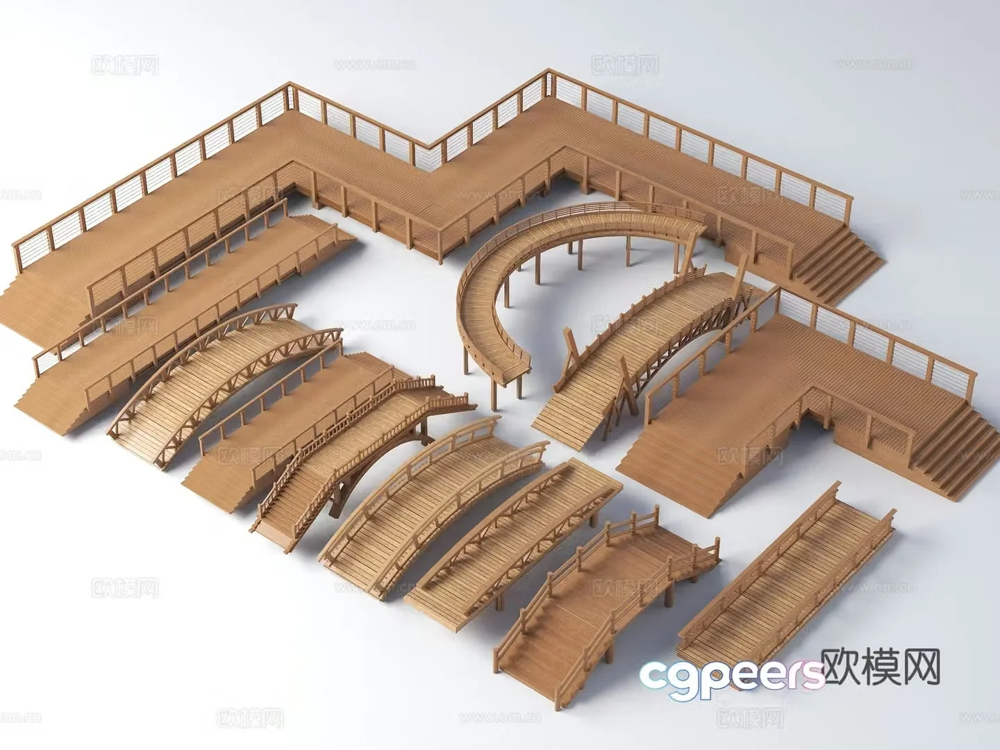 Modern wooden bridge Landscape wooden bridge Plank road wooden bridge Park wooden bridge Small arch bridge Wooden arch bridge Wooden flat 3D model