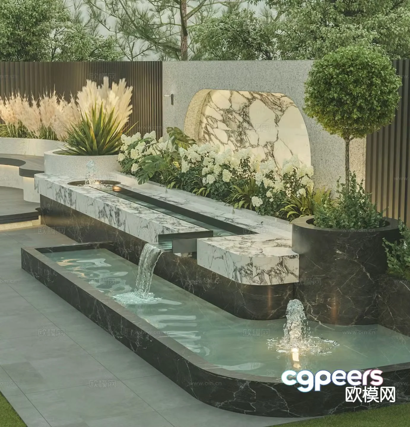 Forest internet celebrity garden pool water feature 3d model