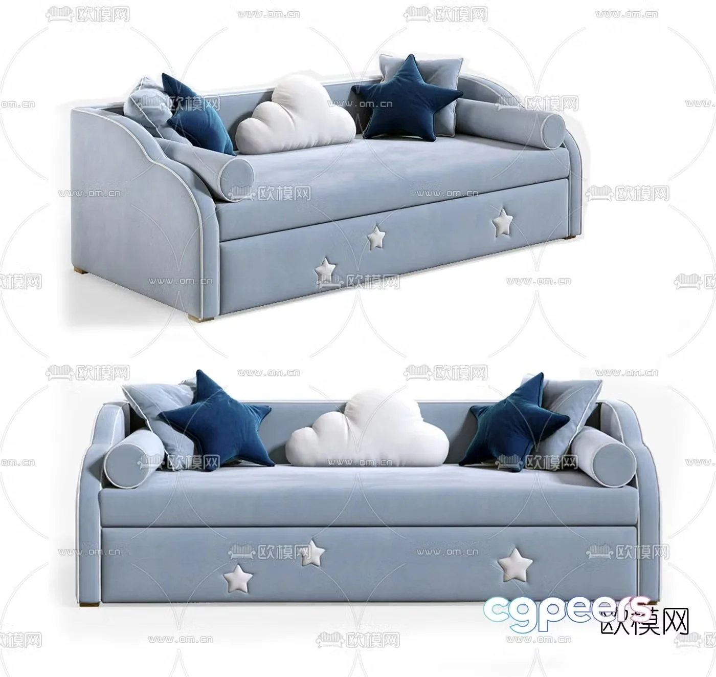 Modern velvet children’s sofa 3d model