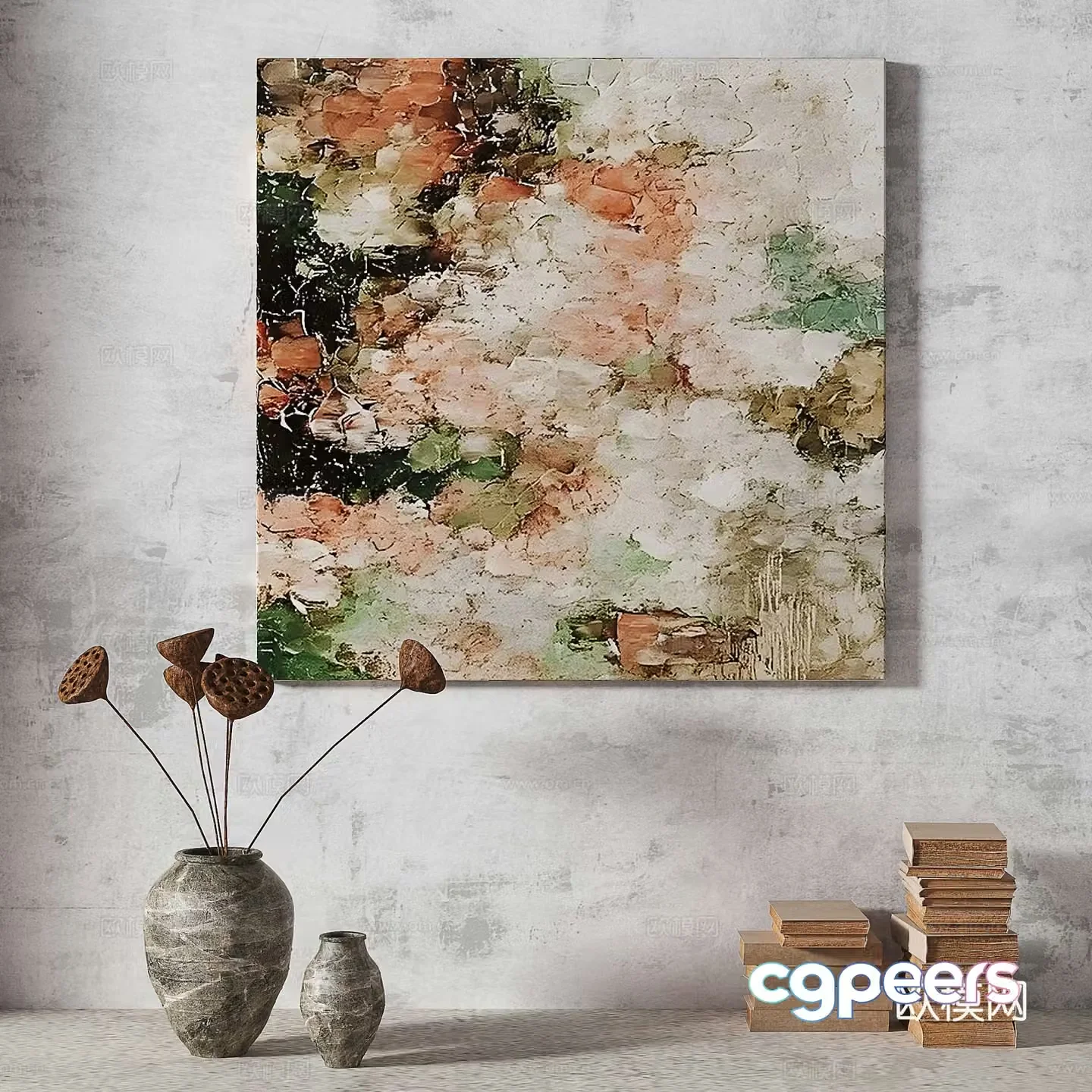 Modern light luxury wabi simple abstract three-dimensional retro medieval decorative painting 3d model