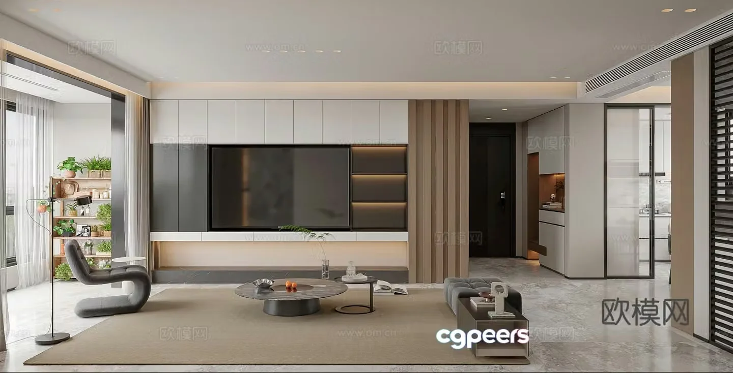 Modern light luxury living and dining room kitchen 3D model
