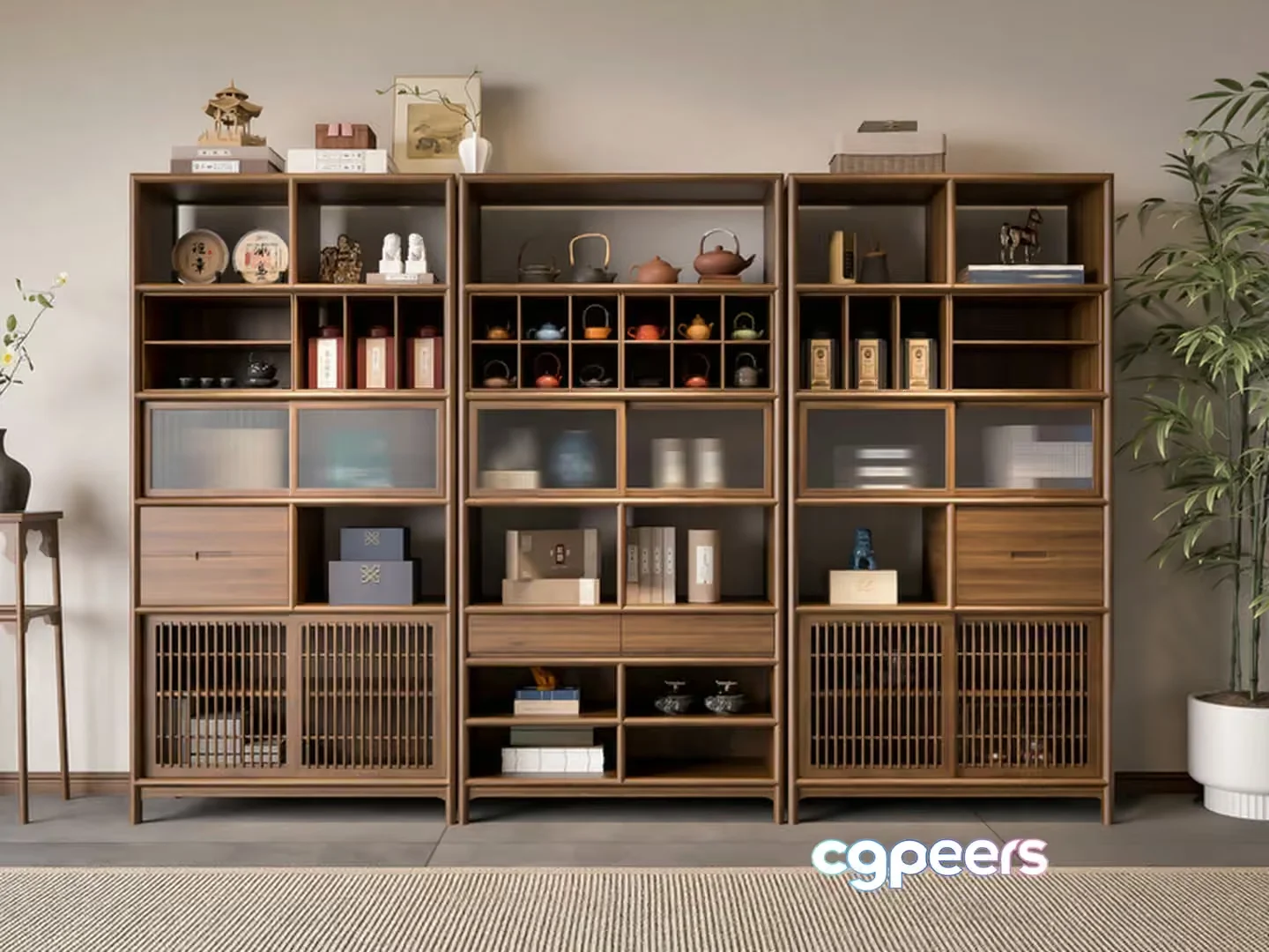 Wooden Shelving Unit 3D Model – 1822 – VRAY Render
