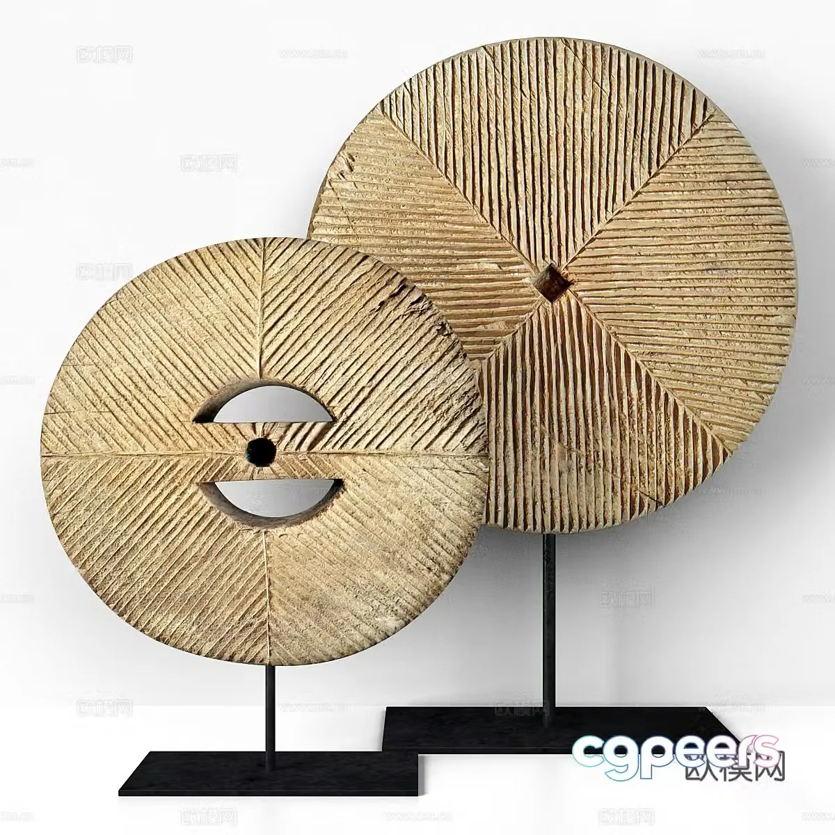 New Chinese style old wooden wheel ornament 3D model