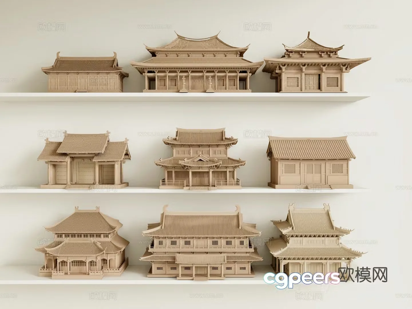 New Chinese style wood carving ornaments ancient architectural ornaments entrance ornaments 3D model
