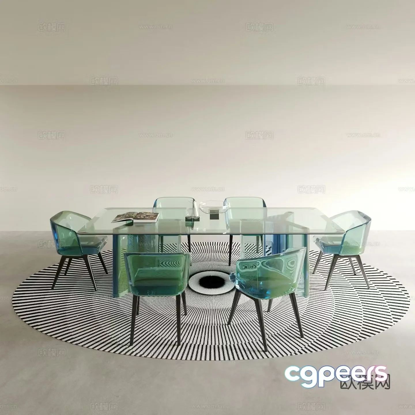 Acrylic dining table and chairs 3d model
