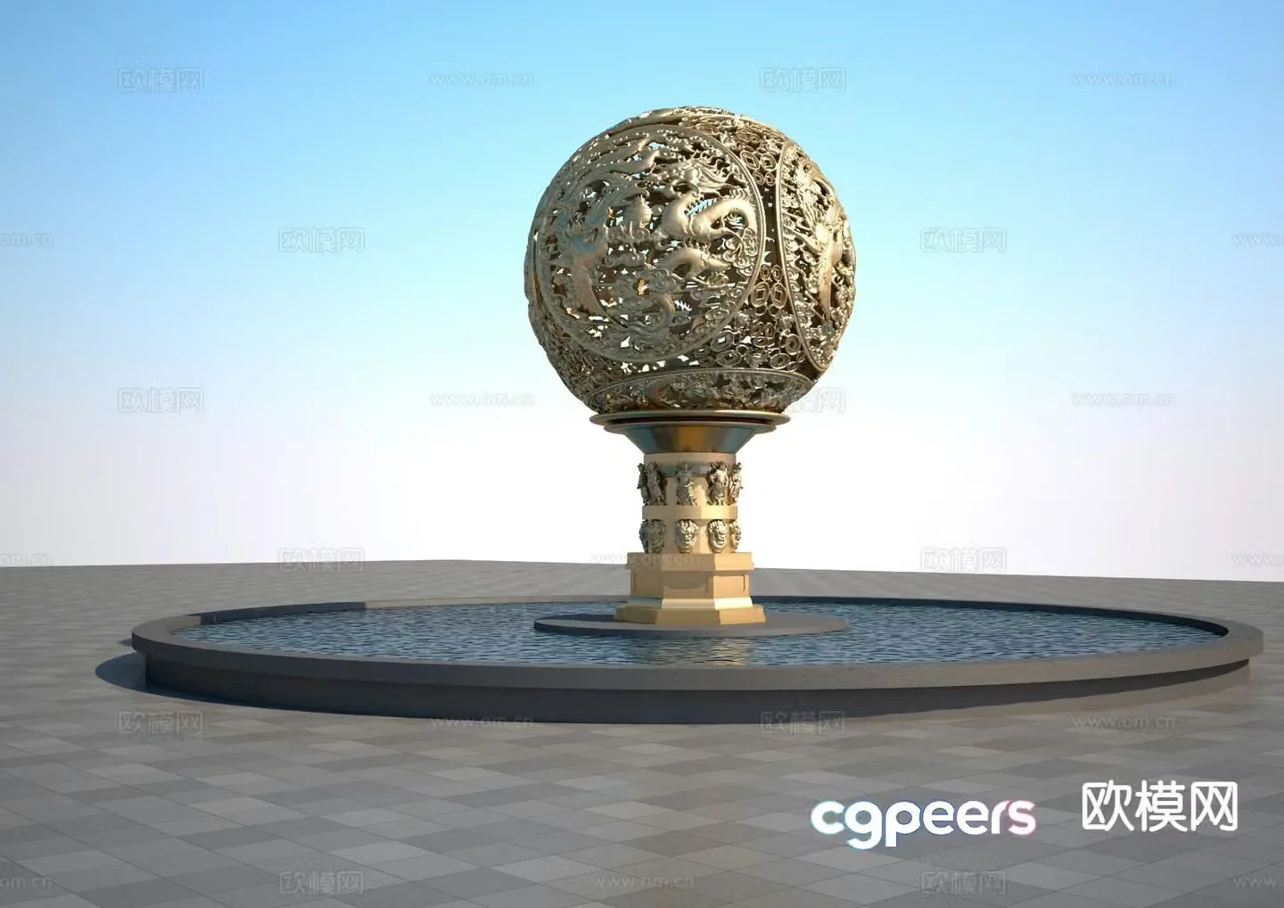 Dragon and phoenix pattern hollow feng shui ball 3d model