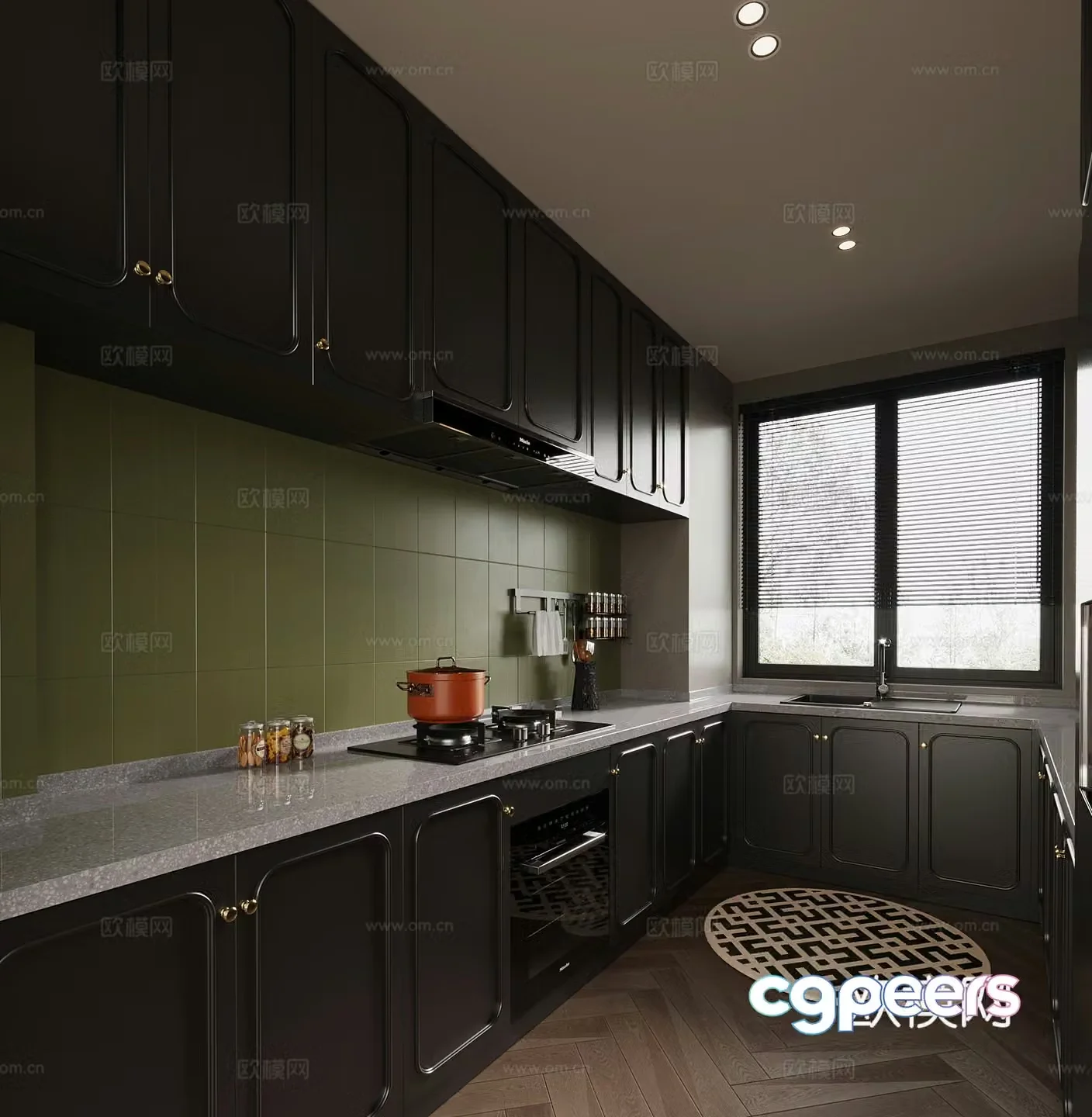 French kitchen dishwasher range hood gas stove 3D model