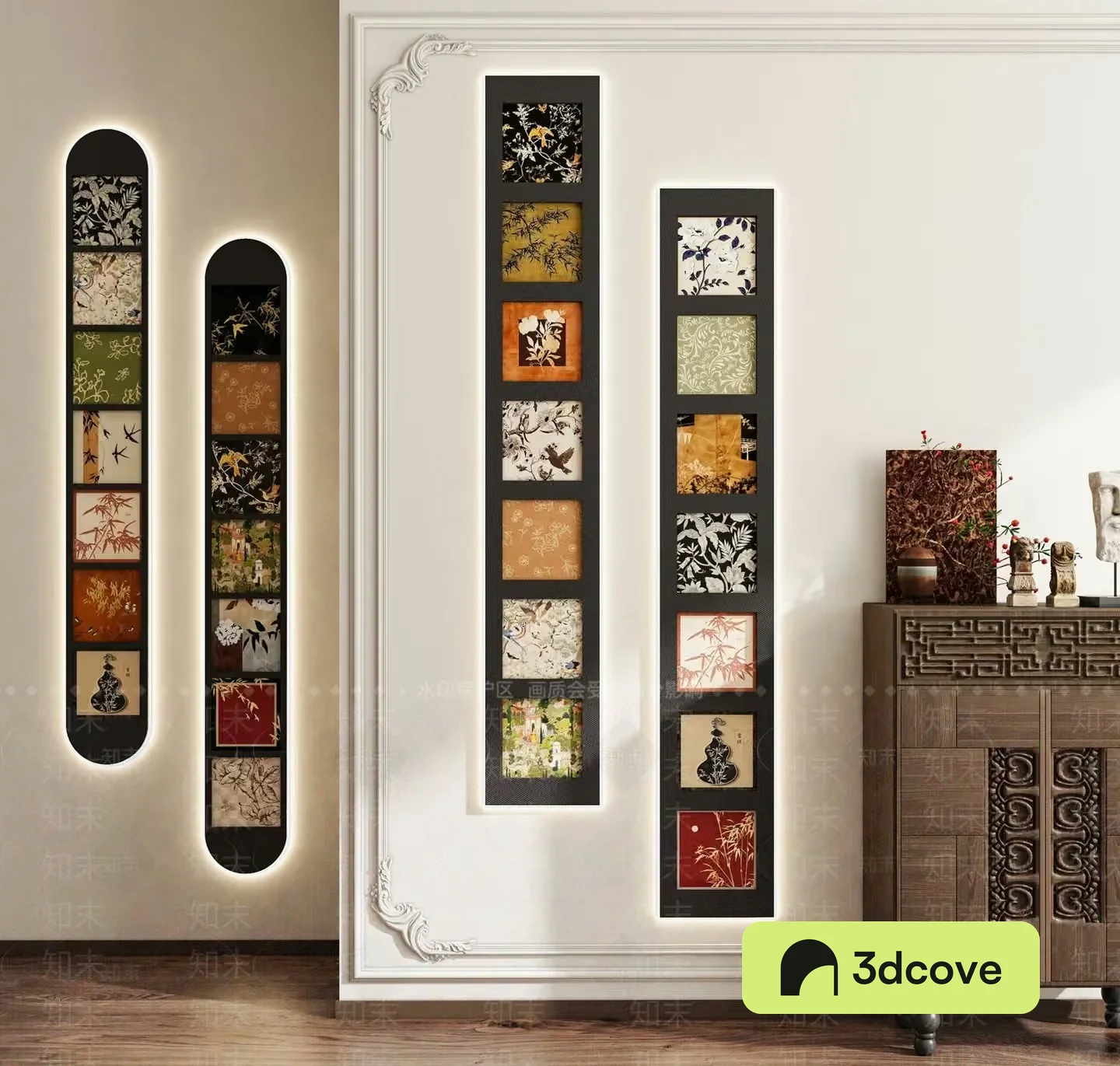 A Decorative Wall With Framed Artwork