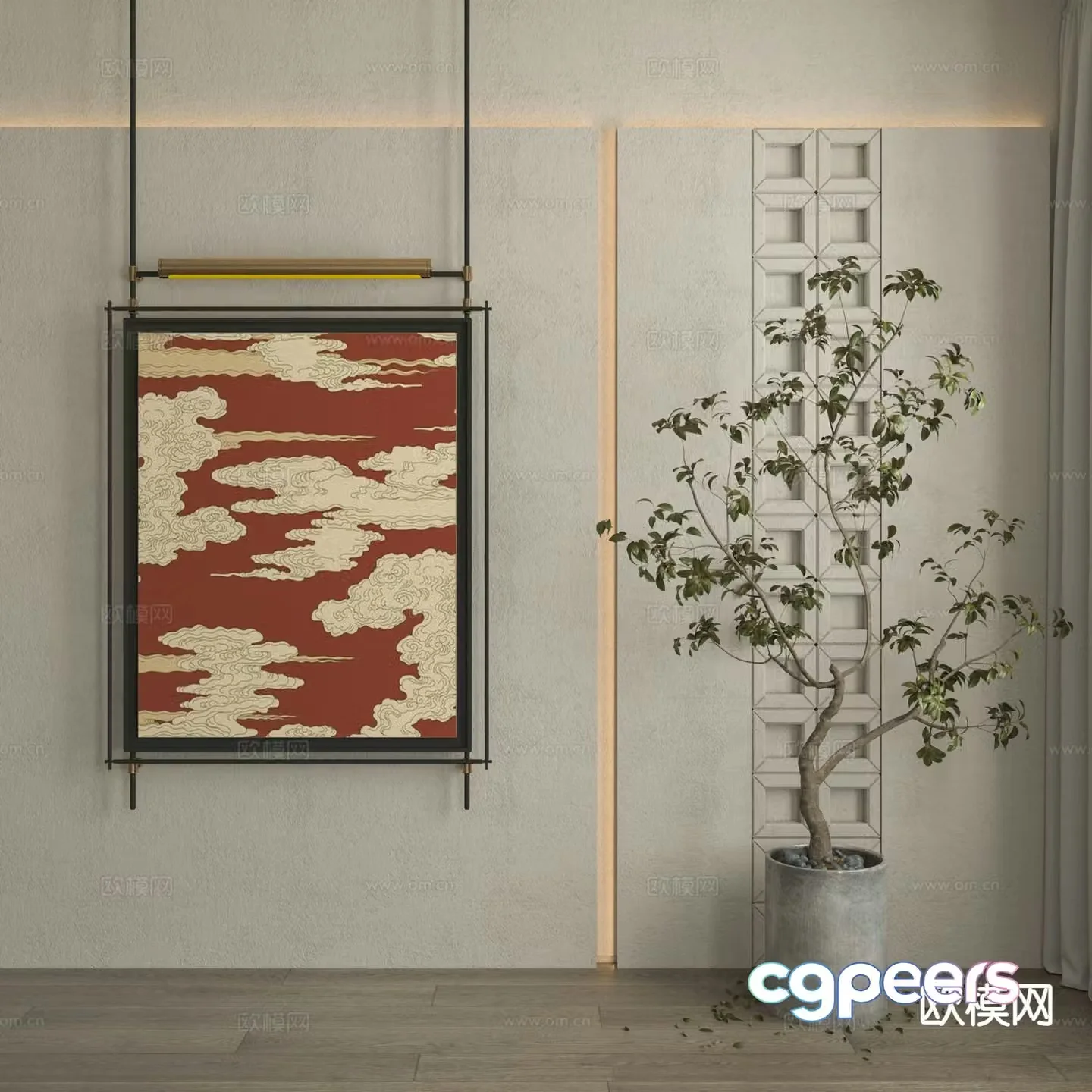 Medieval style decorative painting Xiangyun hanging painting 3D model