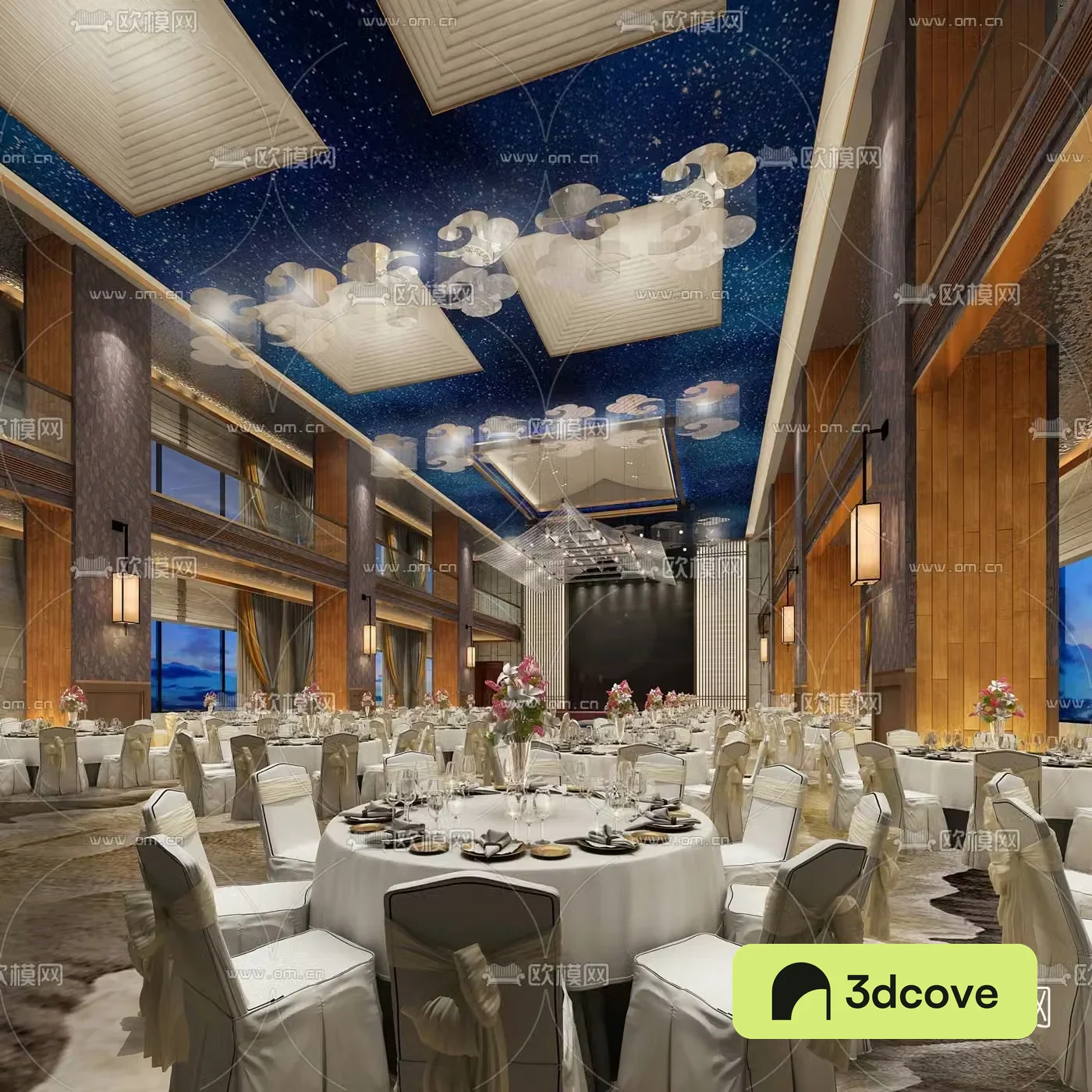 New Chinese-style hotel banquet hall