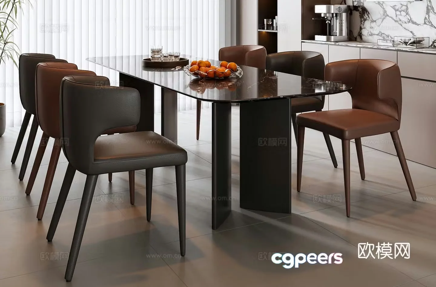 Italian dining table and chair combination 3D model